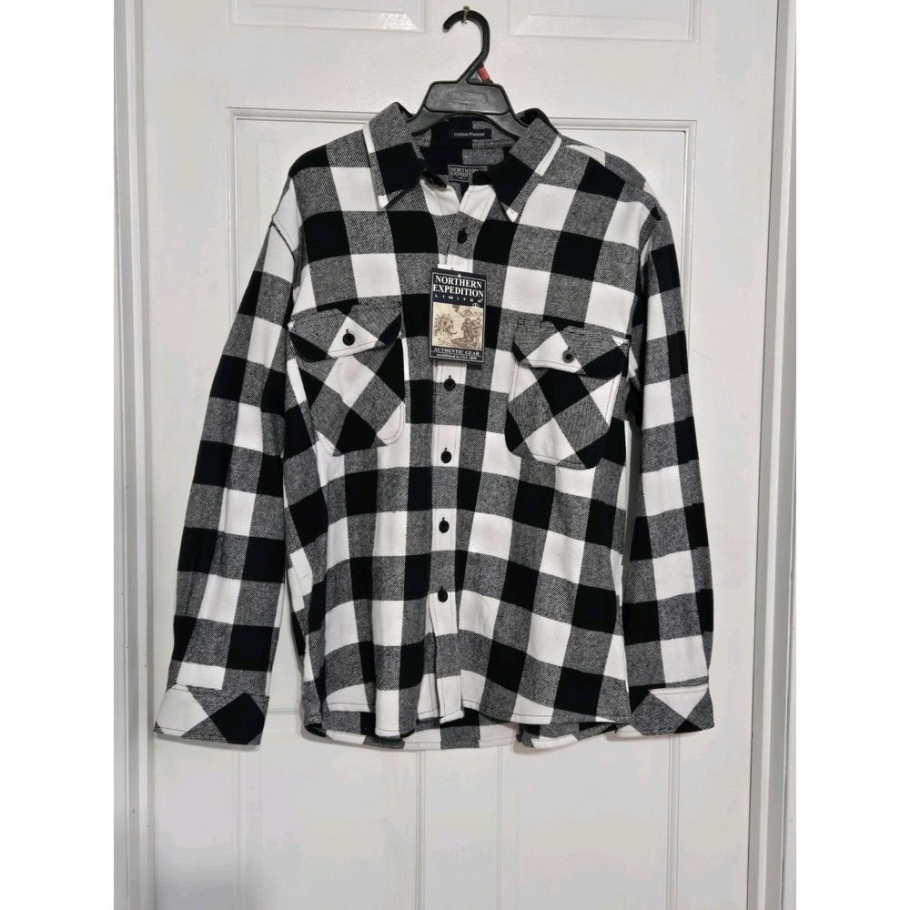 Northern Expedition Cotton Flannel Size Large‎ NWT Mens button up black white
